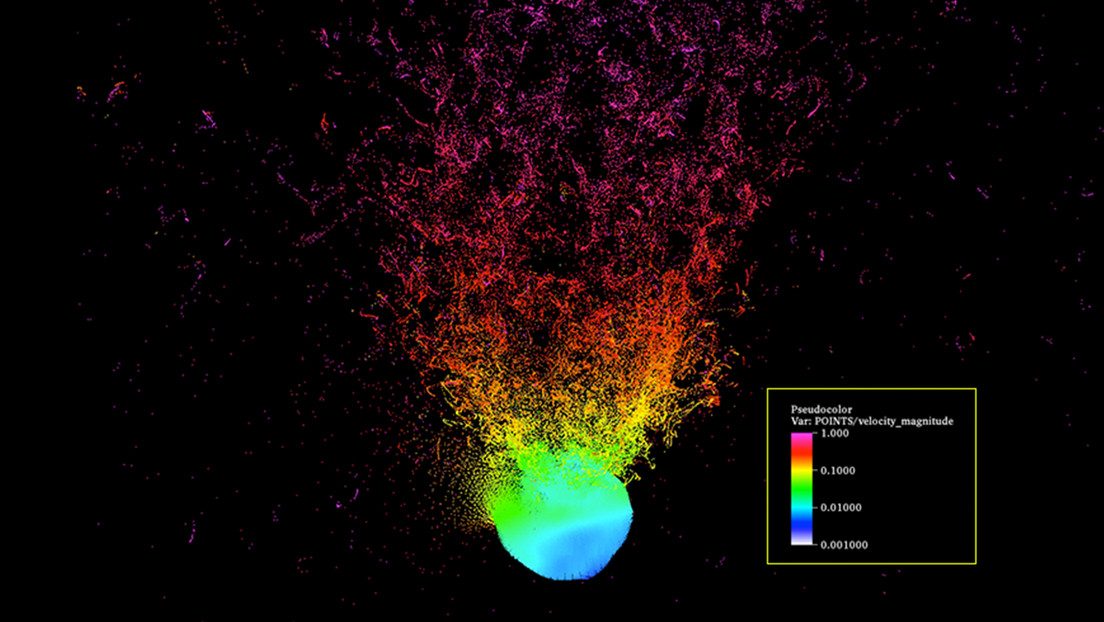 Ein Teil der Simulation der Wissenschaftler zeigt, was passieren würde, wenn eine Atombombe einen Asteroiden mit der Absicht treffen würde, ihn zu zerstören.