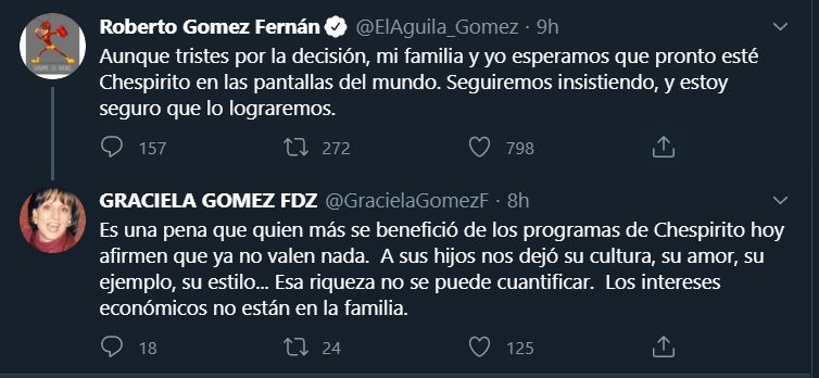 Graciela Gómez Fernández lamentó el trato de la televisora hacia el trabajo de su padre (Captura de pantalla: Twitter)
