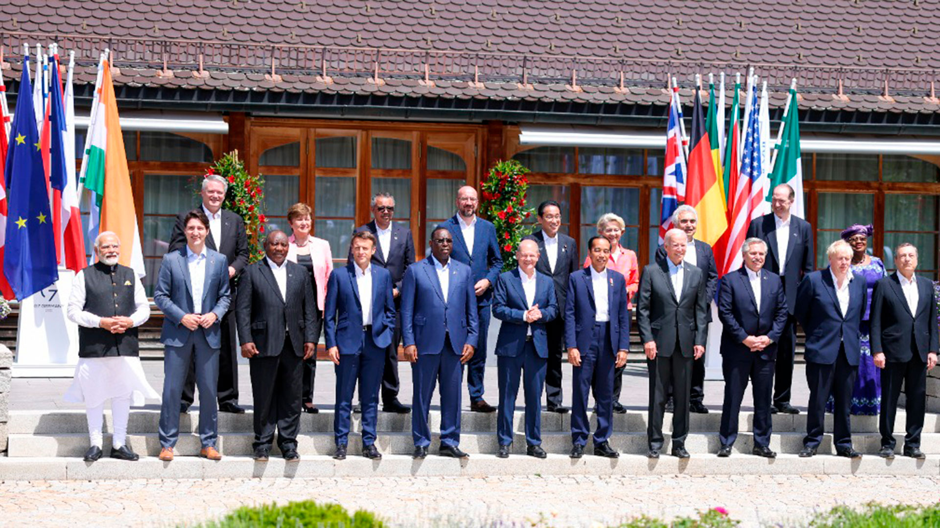 La foto de familia de los principales líderes mundiales que participan del G7