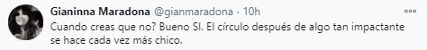 El mensaje de Gianinna Maradona en Twitter