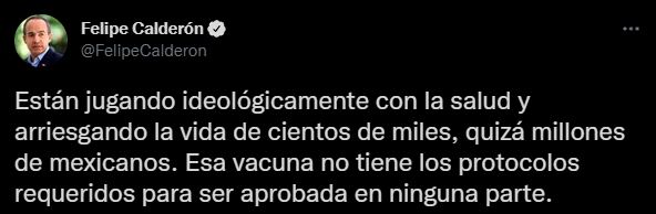 el ex presidente se sumó al malestar de la oposición por la aprobación de este biológico cubano (Foto: Twitter)