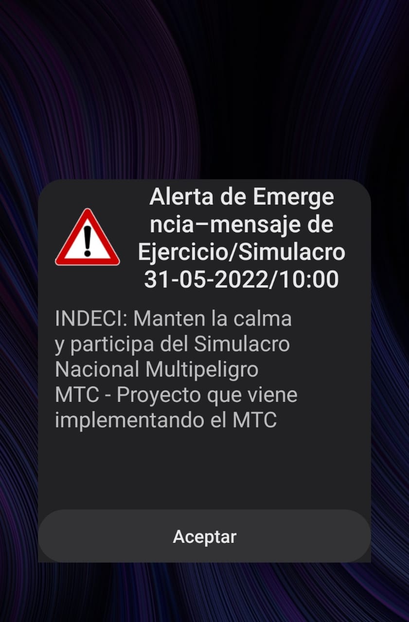 Alerta sísmica del MTC.