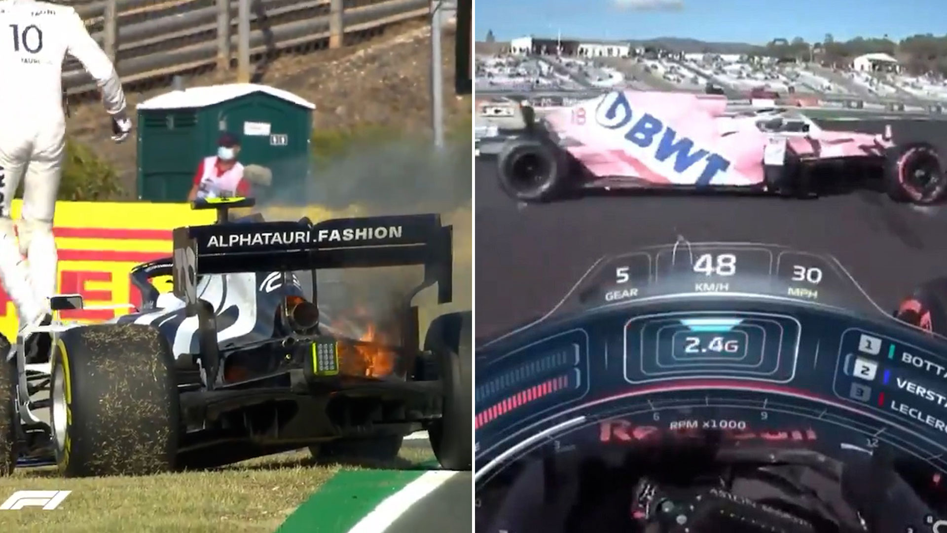 El incendio en el auto de Pierre Gasly y el choque entre Verstappen y Stroll en el viernes de Portugal