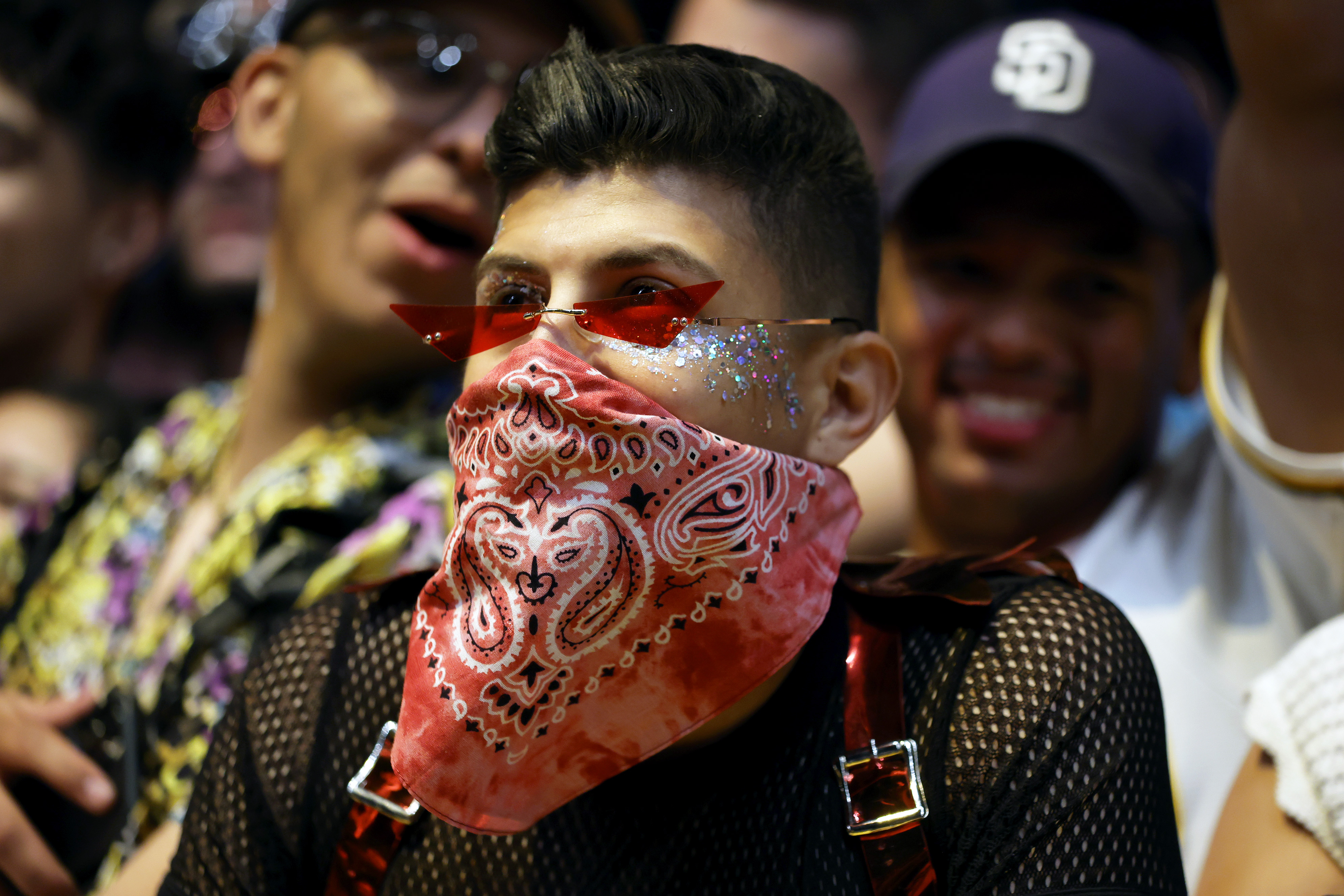 Audiences enjoy Big Sean in makeshift masks during the 2022 Coachella Festival (Photo by Frazer Harrison/Getty Images for Coachella)