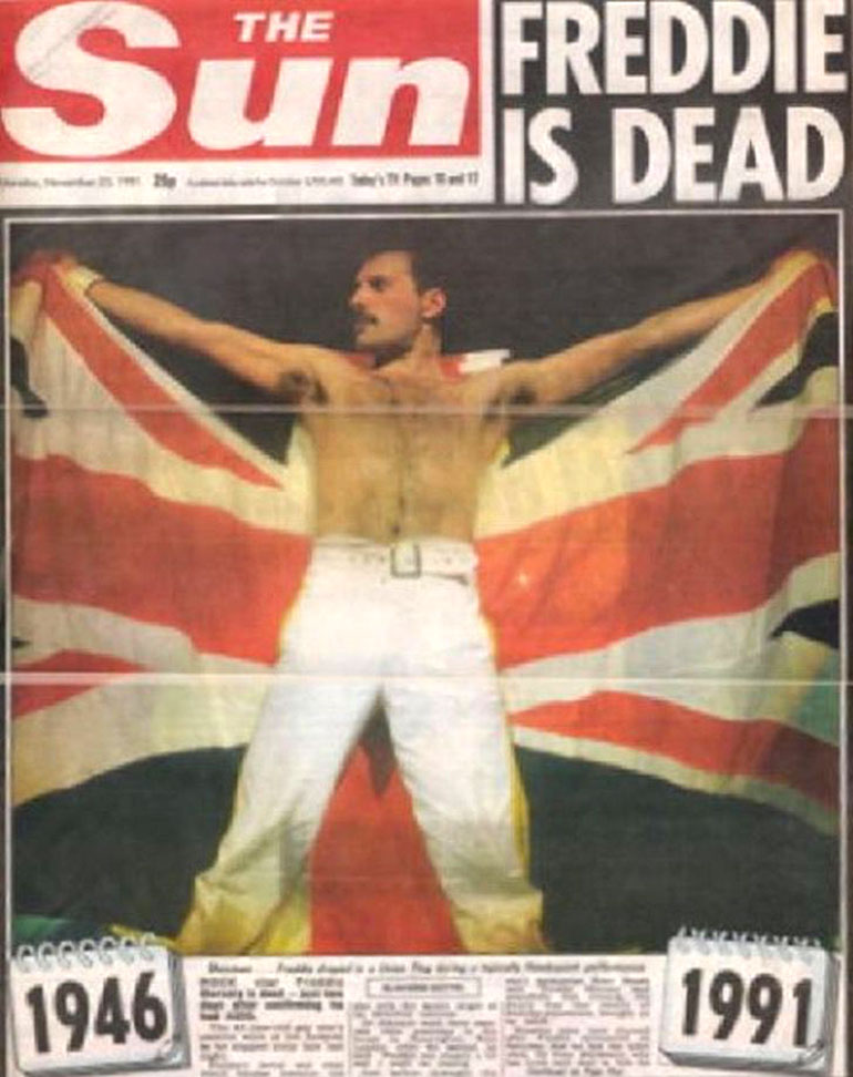 La cobertura del medio sensacionalista inglés Sun de la muerte de Freddie Mercury