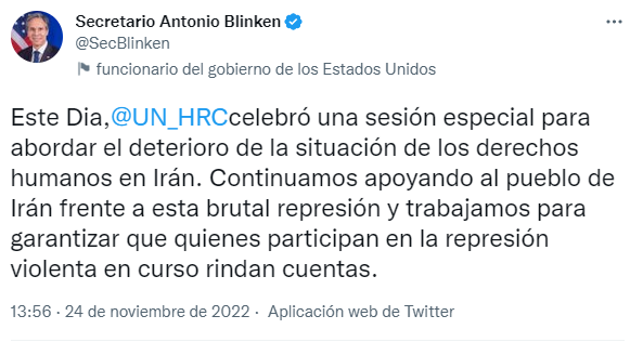 Tuit de Antony Blinken tras la sesión de la ONU (Twitter: @SecBlinken)