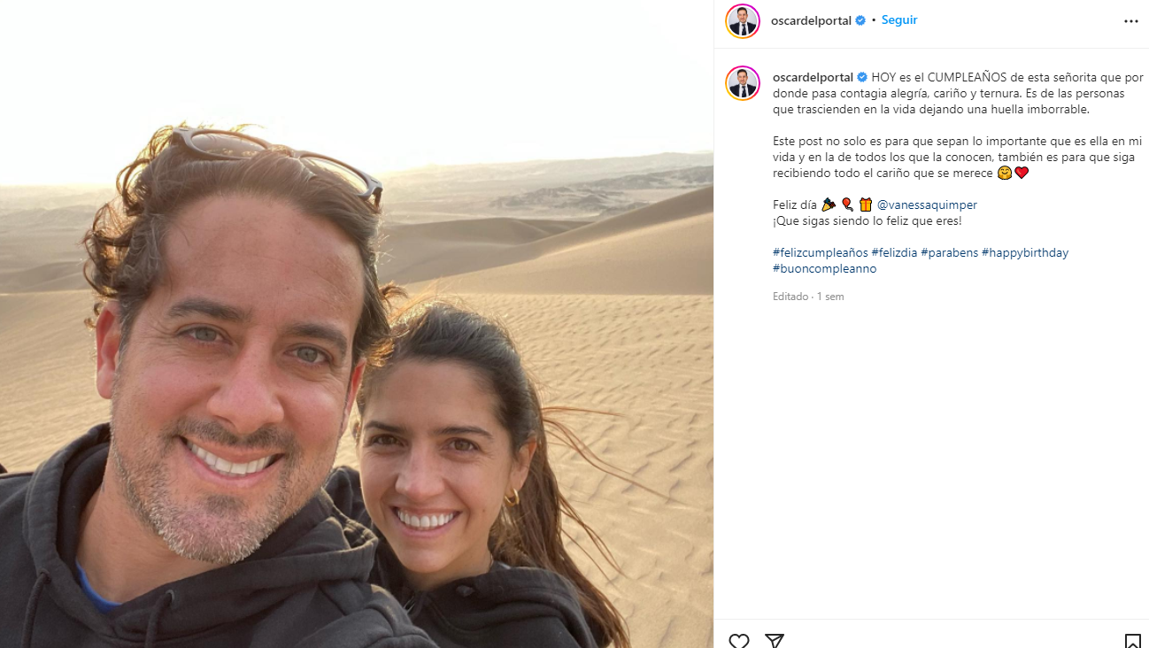Óscar del Portal y los mensajes de amor hacia su esposa antes del ampay. (Foto: Instagram)