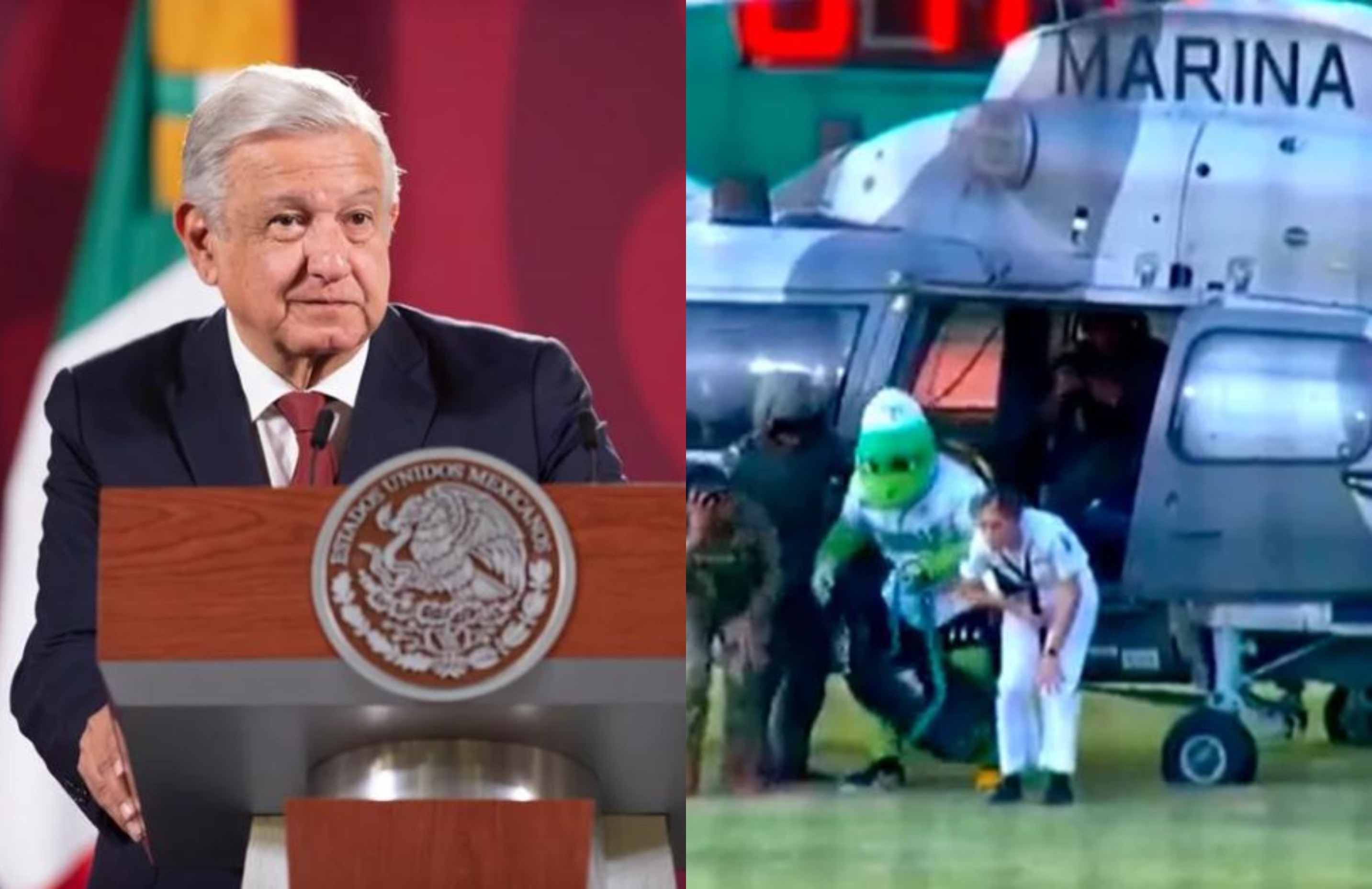 AMLO reacted to the improper use of a Navy helicopter for a baseball game in his homeland Photo: Presidency/@LMB (Mexican Baseball League)