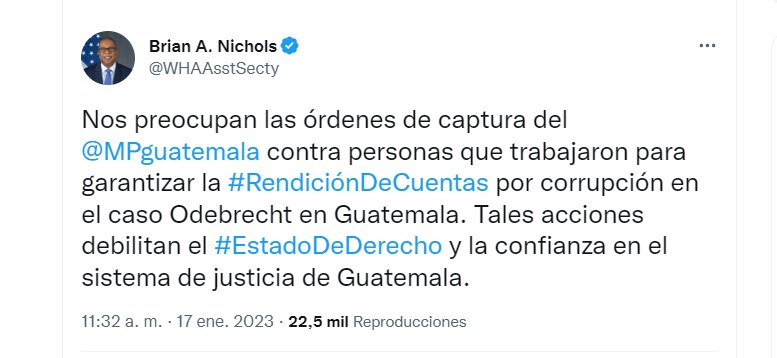 Brian Nichols le preocupa las decisiones de la Fiscalía de Guatemala. (Captura de pantalla)