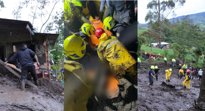 Mujer de 40 años fallecio por una avalancha que afectó su vivienda en la zona rural de Pasto. @bomberospasto / Twitter