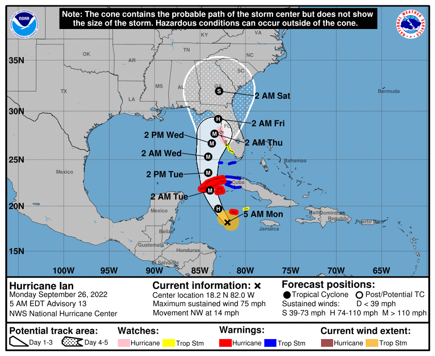Ian se espera que impacte la costa oeste de Florida como huracán mayor