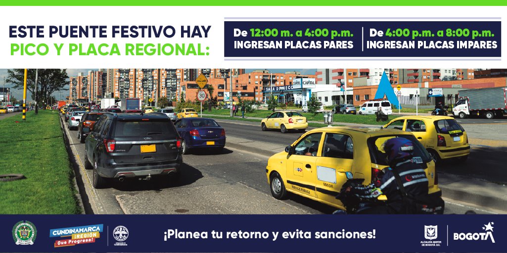 La medida iniciará sobre las 12:00 p. m. con el ingreso de los vehículos terminados en placa par. Créditos: Secretaría de Movilidad de Bogotá