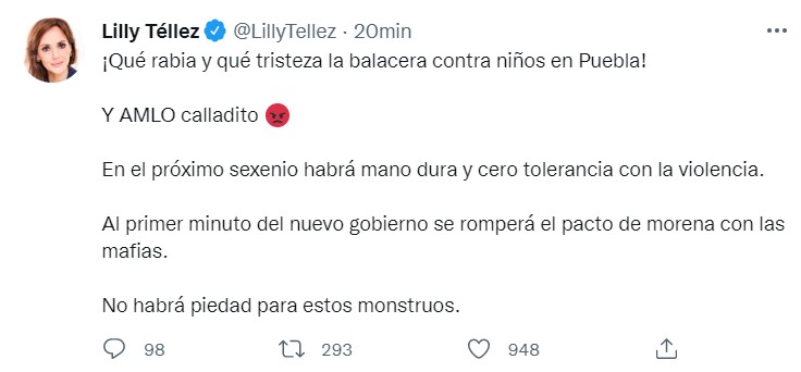 La panista lamentó que ante los terribles hechos, el mandatario federal se quede “calladito” (Foto: Twitter/@LillyTellez)