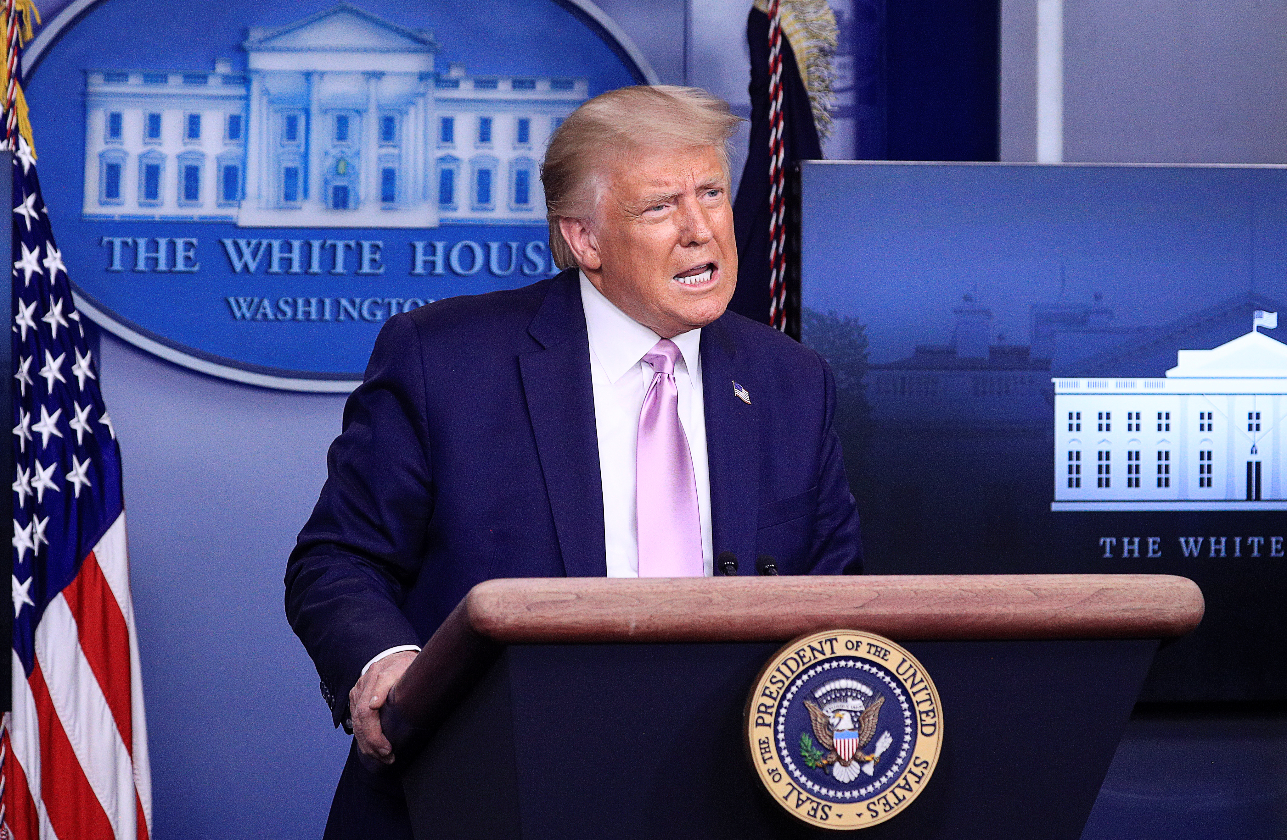 U.S. President Donald Trump speaks during a news conference in the Brady Press Briefing Room at the White House in Washington, U.S., August 19, 2020. REUTERS/Tom Brenner