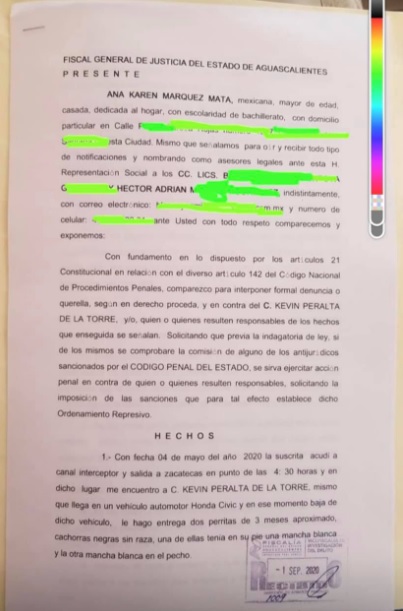 Fotografía de la denuncia que interpuso Ana Karen Márquez (Foto: Facebook Héctor Montoya)
