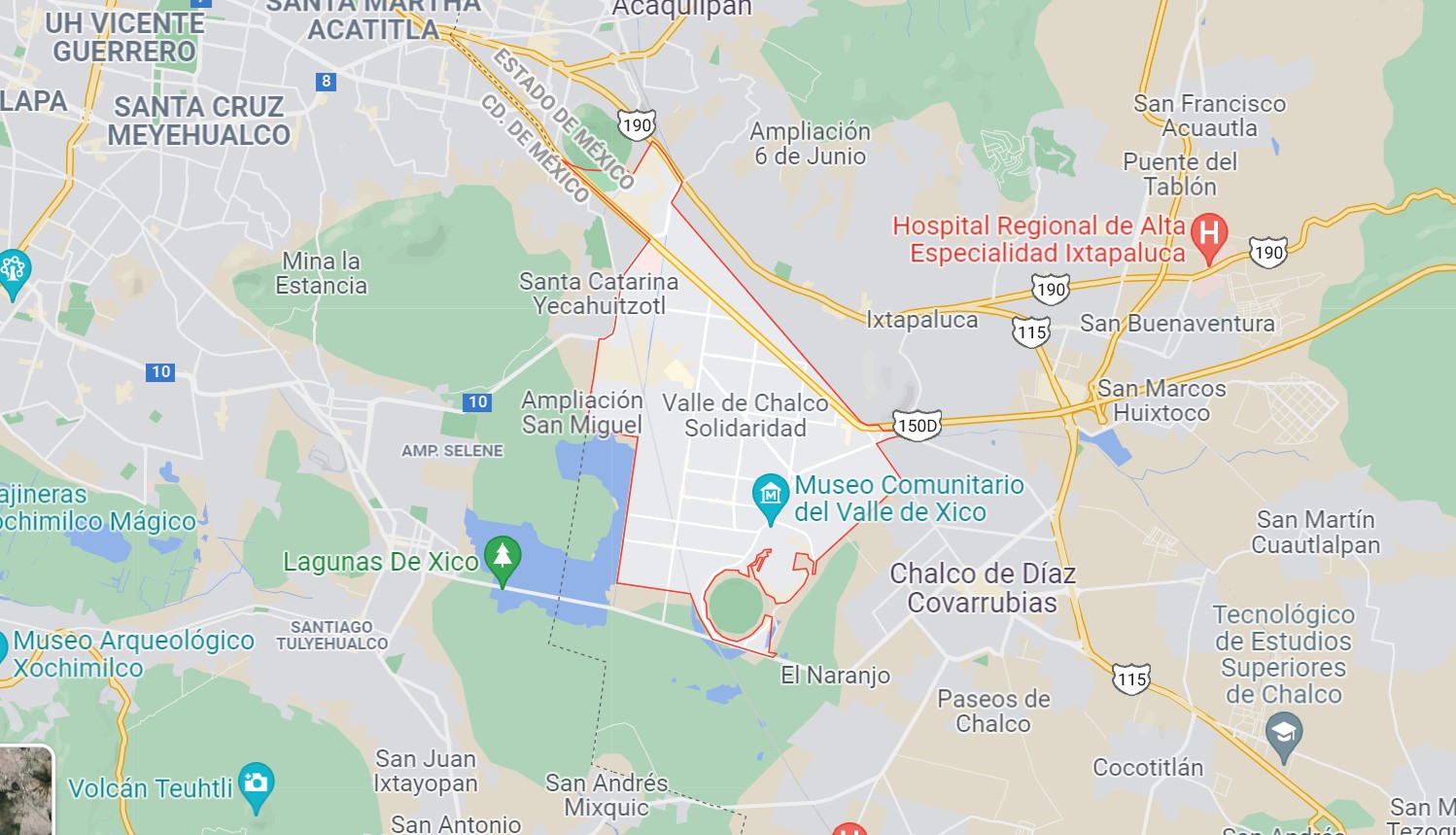 Chalco colinda con los municipios de Chalco de Díaz Covarrubias, Ixtapaluca y La Paz. (Foto: Google Maps)