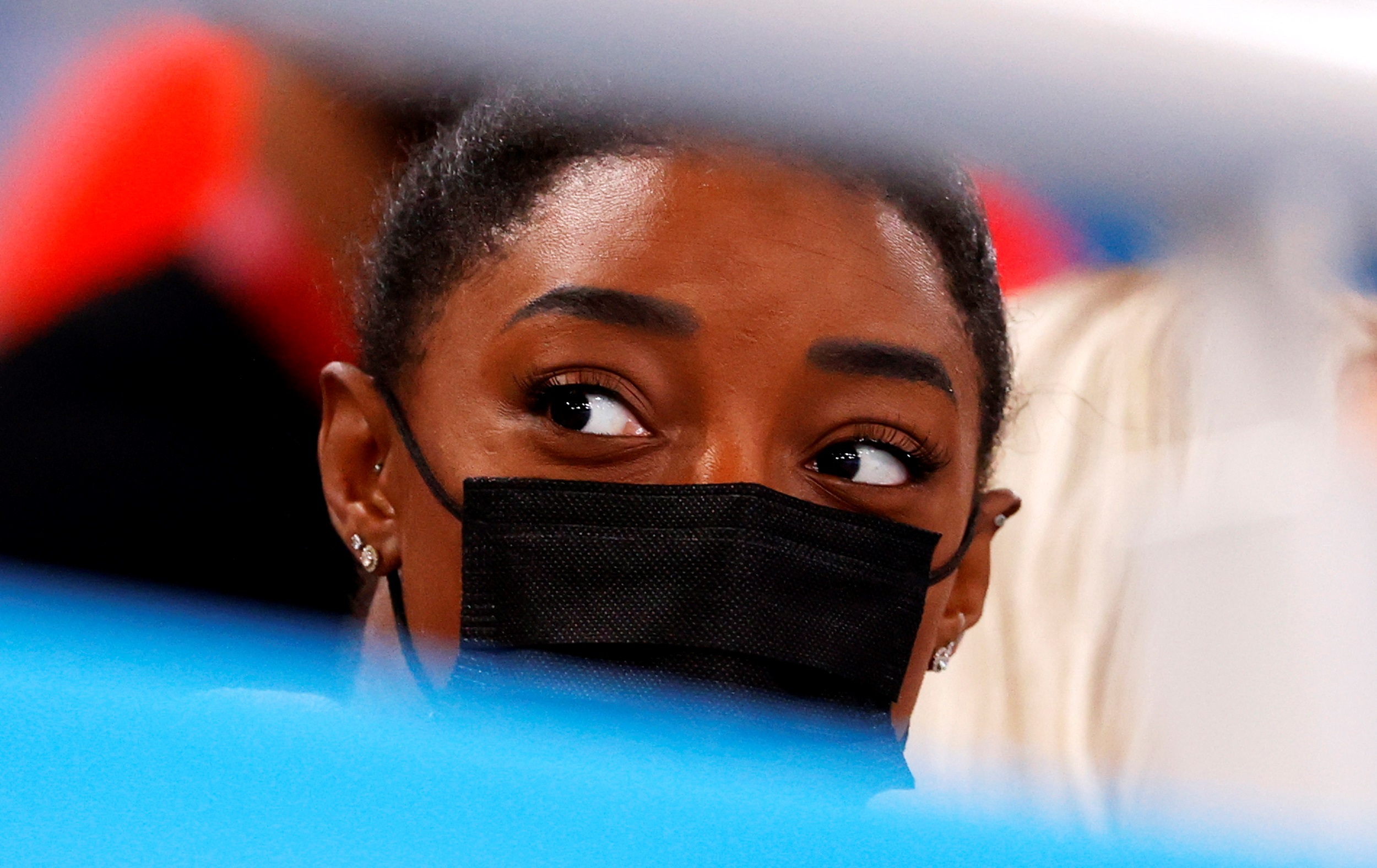 Tokyo (Japan), 29/07/2021.- US Gymnast Simone Biles watches the from the stands at the EFE/EPA/HOW HWEE YOUNG
