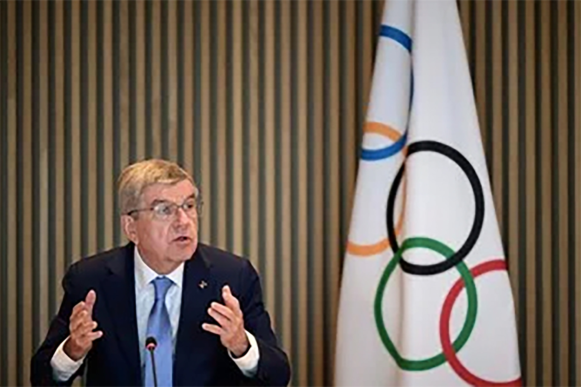 IOC President Thomas Bach attends the opening of the Executive Board meeting at the Olympic House in Lausanne, Switzerland.