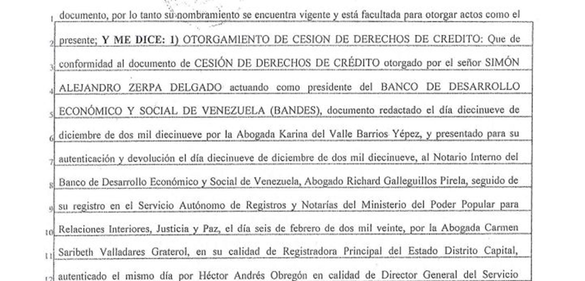  Extracto del documento con el que una notaria salvadoreña vinculada con Alba Petróleos legaliza la cesión de explotación de interés de deuda pública hecha por el banco central de Venezuela a favor de una empresa en El Salvador vinculada a un entramado de lavado de dinero.