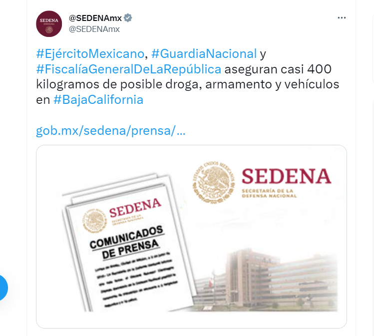 Las acciones fueron informadas por la Sedena a través de redes sociales 
(Foto: captura de pantalla/Twitter)