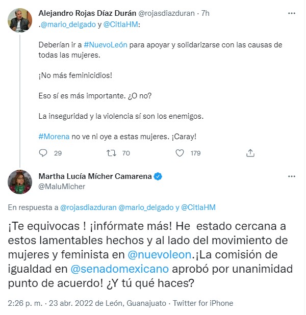 Alejandro Rojas pidió a Mario Delegado y a Citlalli Hernández ir a Nuevo León para apoyar y solidarizarse con las causas de todas las mujeres (foto: Twitter/@rojasdiazduran)