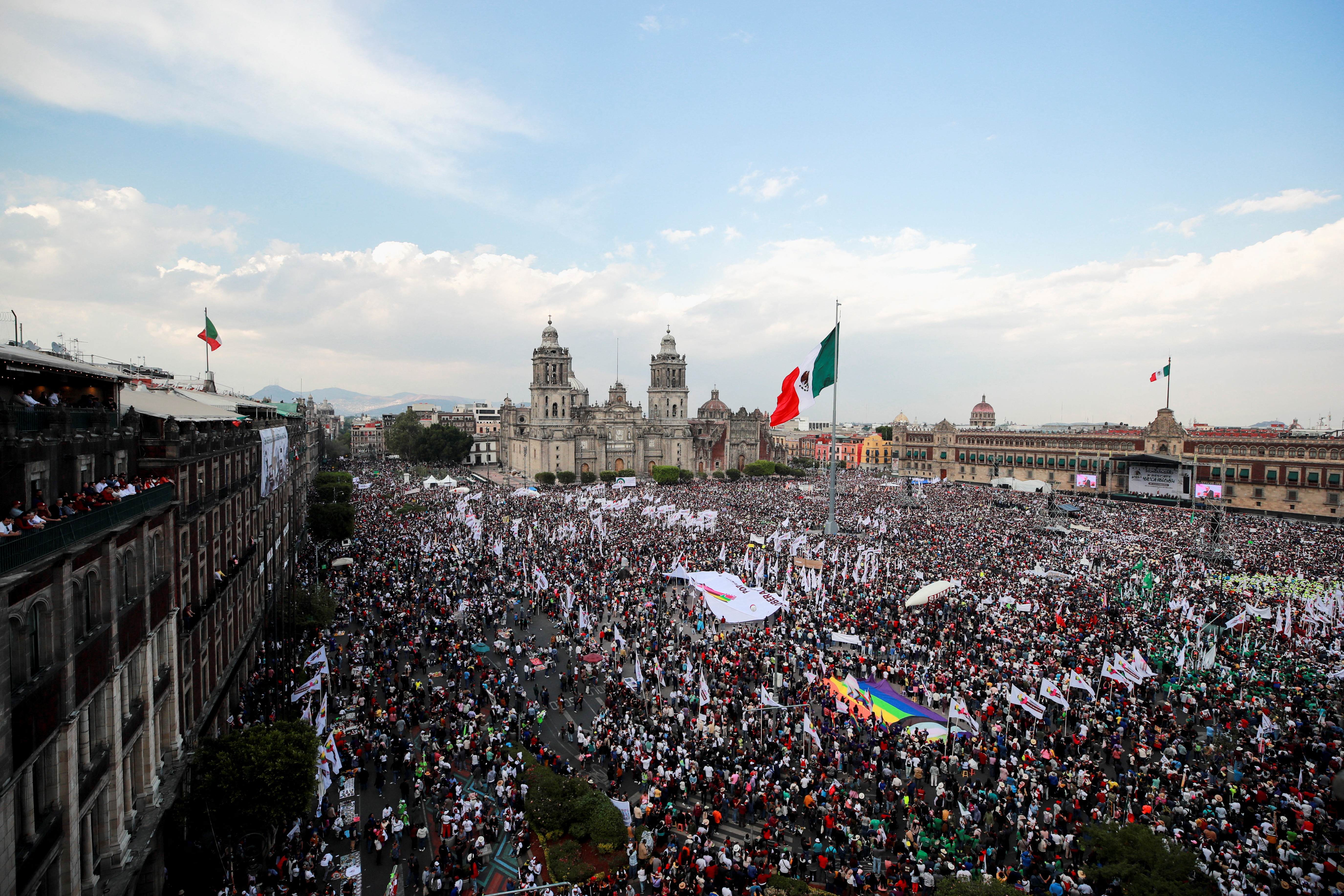 General view of the Zocalo square as Mexico's President Andres Manuel Lopez Obrador delivers a speech during an event to mark the 85th anniversary of the expropriation of foreign oil firms, at the Zocalo square, in Mexico City, Mexico March 18, 2023. REUTERS/Henry Romero
