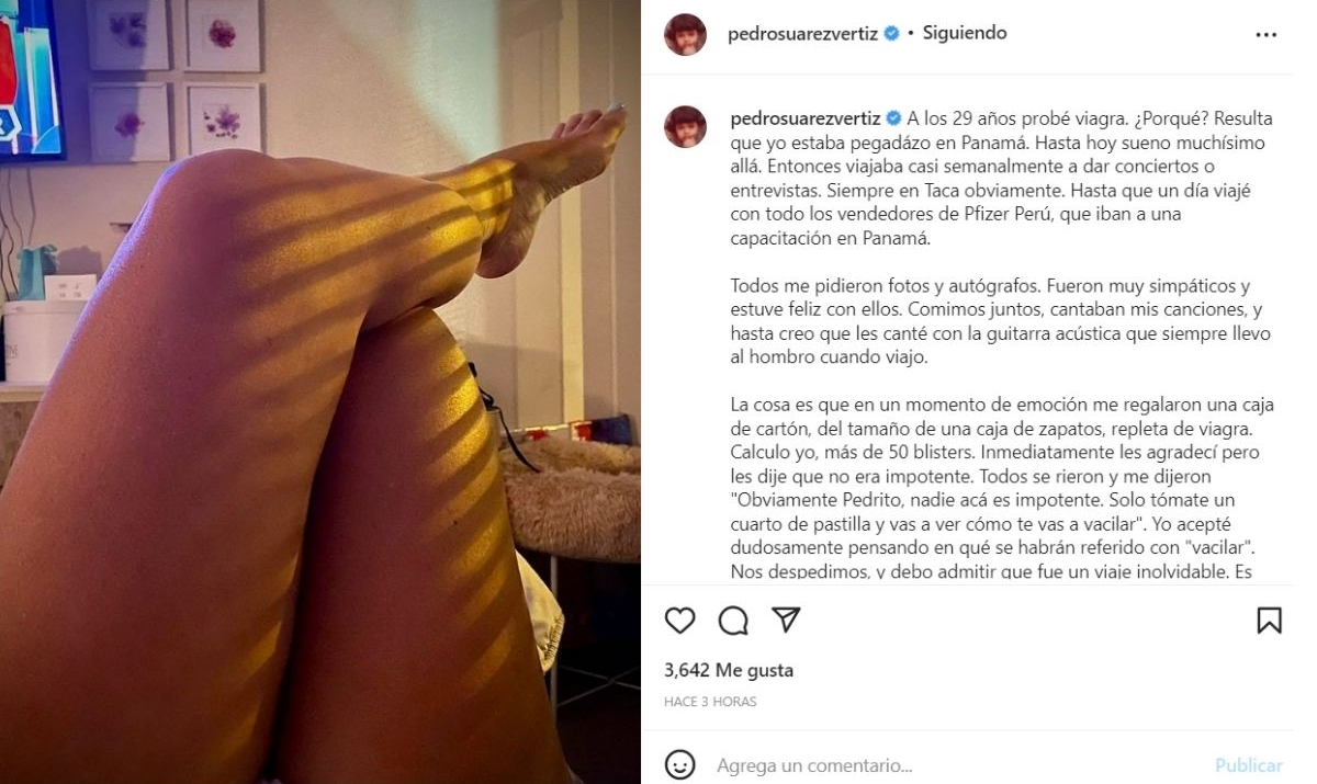 El post de Pedro Suárez Vértiz sobre su experiencia con el viagra. (Foto: Instagram)