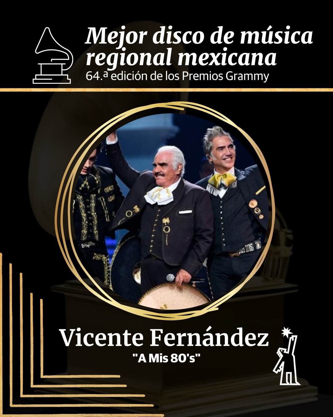 Vicente Fernández ganó un Grammy de manera póstuma Foto: Twitter/@RecordingAcad