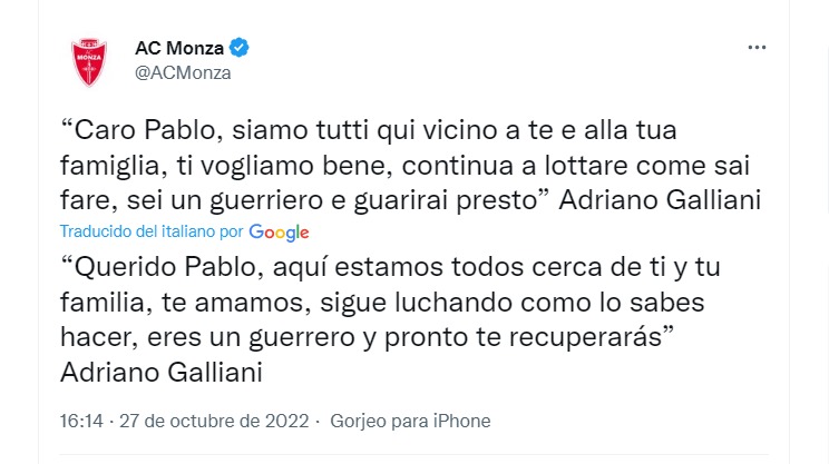 El comunicadodel Monza AC por el ataque que recibió el futbolista Pablo Marí