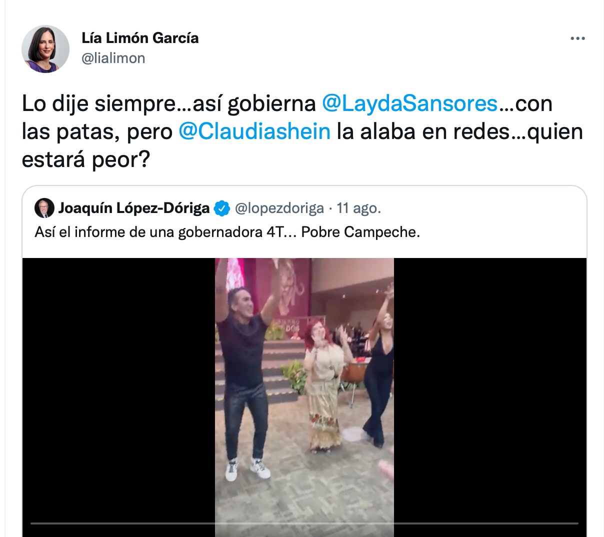Layda Sansores was beaten for dancing in a government report and the memes were unleashed (Photo: Twitter/)