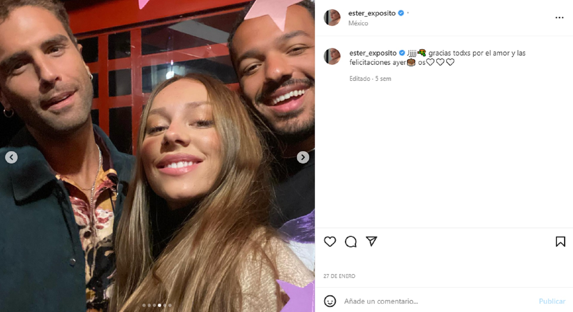Ester Expósito publicó fotos con Nicolás Furtado el día de su cumpleaños