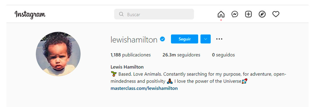 Así apareció este jueves el perfil de Instagram de Lewis Hamilton