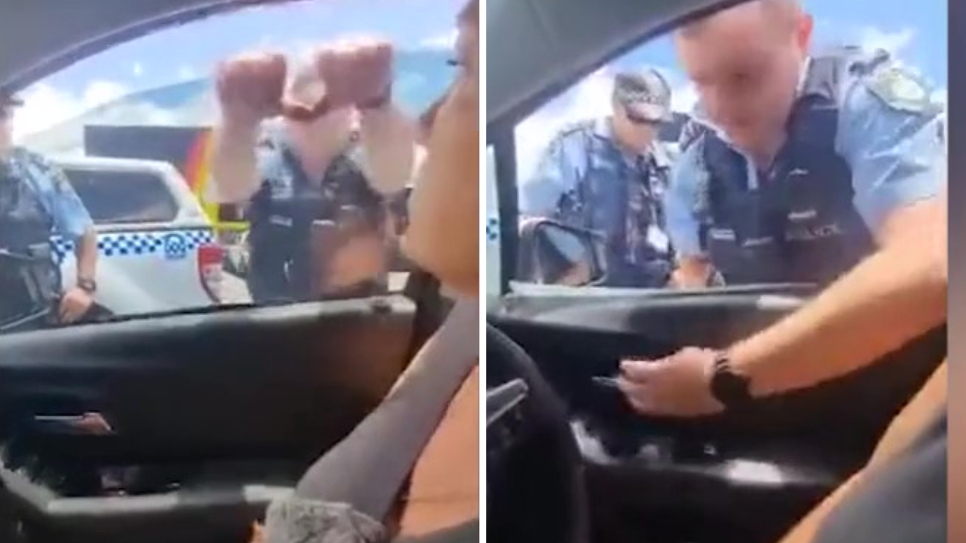 El momento en el que un policía arranca la ventana del auto de una mujer que se negó a bajar del vehículo