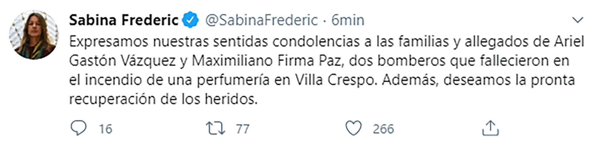 El tuit de Sabina Frederic