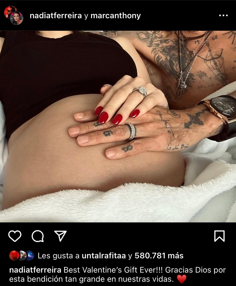 Marc Anthony y Nadia Ferreira confirmaron su embarazo con una emotiva postal. @nadiatferreria/Instagram