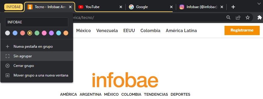 Grupos de pestañas en Chrome (Captura)