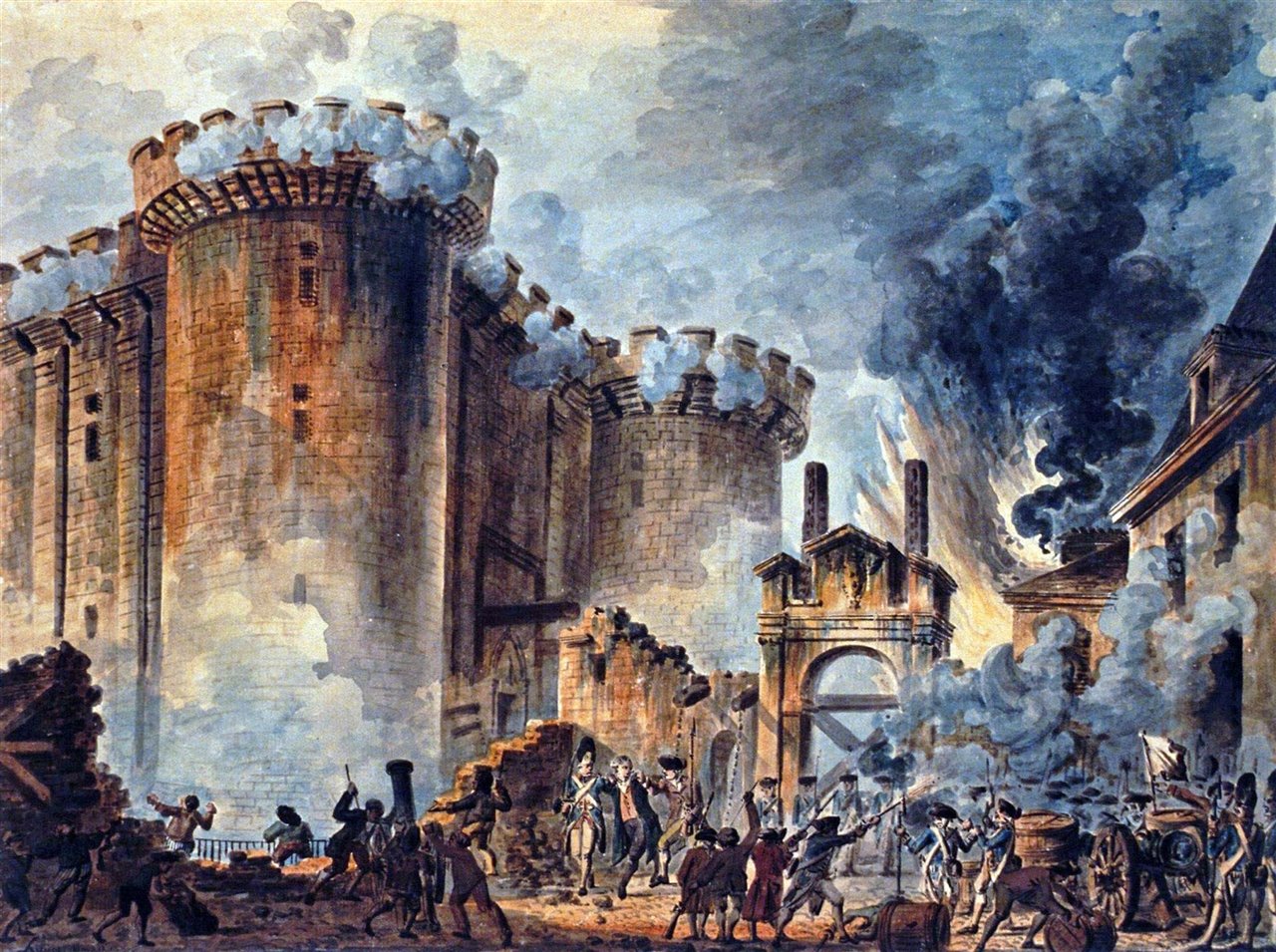 Toma de la Bastilla de París, 14 de Julio de 1789, acuarela pintada el mismo año por Jean-Pierre Houël