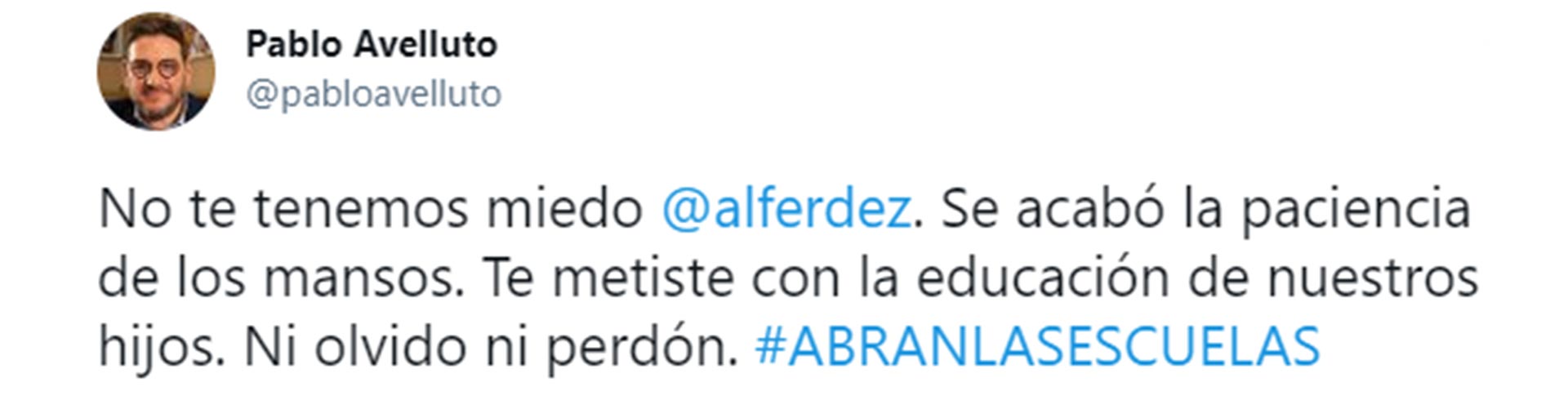 Uno de los tuits que disparó la controversia entre Ernesto Tenembaum y Pablo Avelluto.