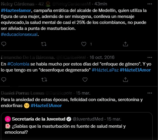 Reacciones en redes a la campaña ‘Hazte el amor’ sobre los beneficios de la masturbación. Foto: Twitter