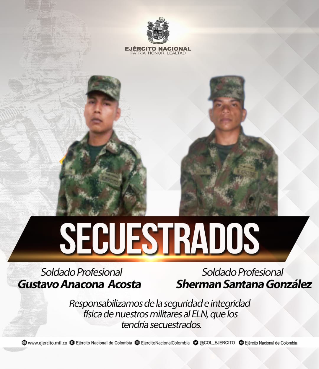 Familiares del soldado Gustavo Anacona le exigen al ELN su inmediata liberación