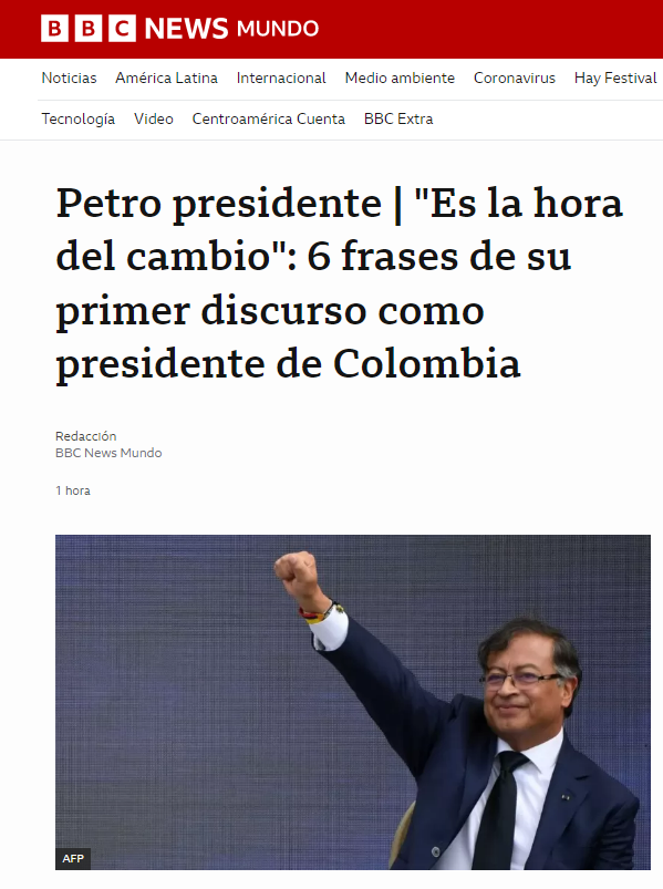 Durante un simbólica jornada, la cadena BBC estuvo a tanto de los detalles de la posesión del nuevo presídete de Colombia 
Foto: Vía bbc.com