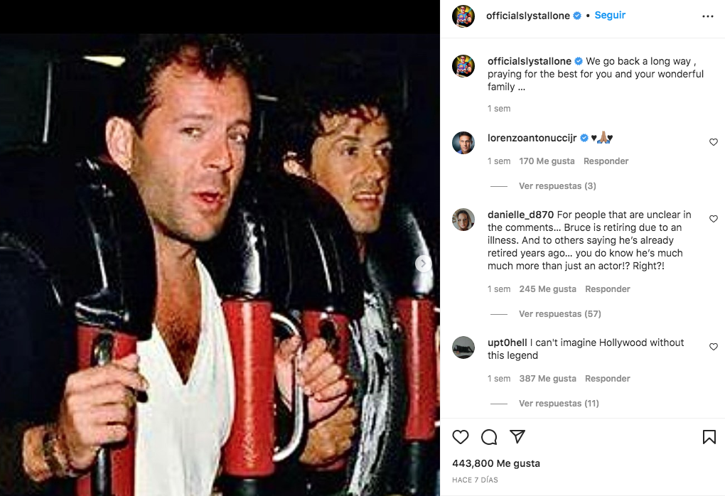 Bruce Willis fue homenajeado por Stallone (Foto: Ig @officialslystallone)