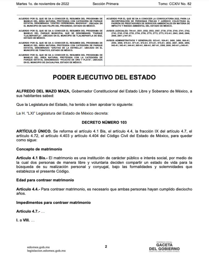 El Estado de México aprobó cambiar la ley el 11 de octubre, siendo este la entidad número 29 en autorizar la unión de personas del mismo sexo.
