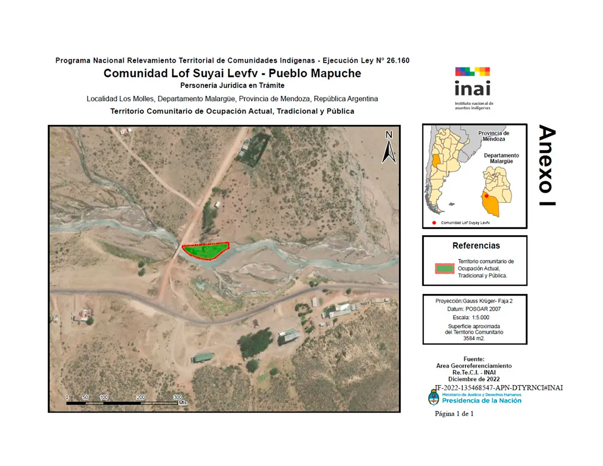 El mapa de las tierras cedidas a la comunidad Suyai Levfu, que también tiene su personería jurídica en trámite
