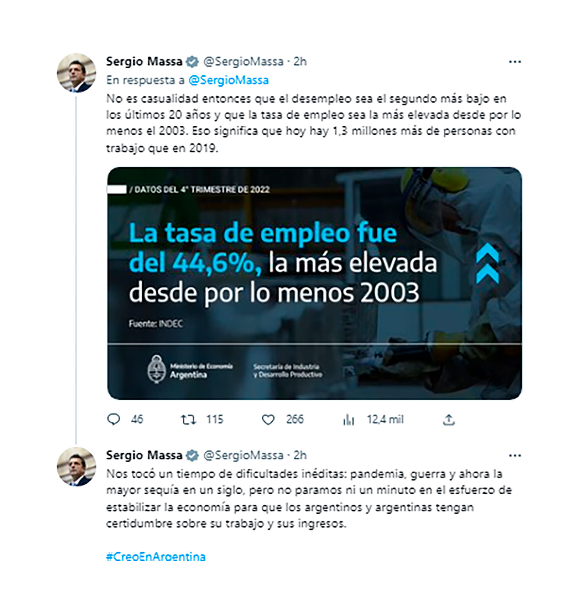 Los dos primeros tuits del hilo del ministro de Economía