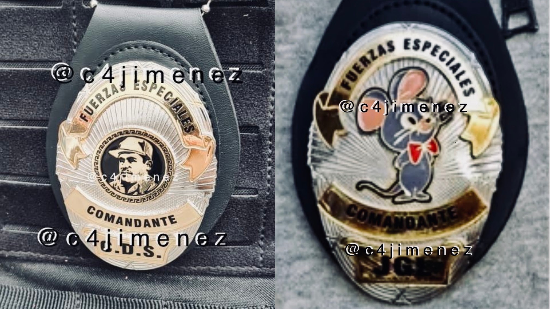 Some of the detainees in Topilejo used badges that would link them to Los Chapitos, a cell of the Sinaloa Cartel.  (Photos: Twitter/@c4jimenez)