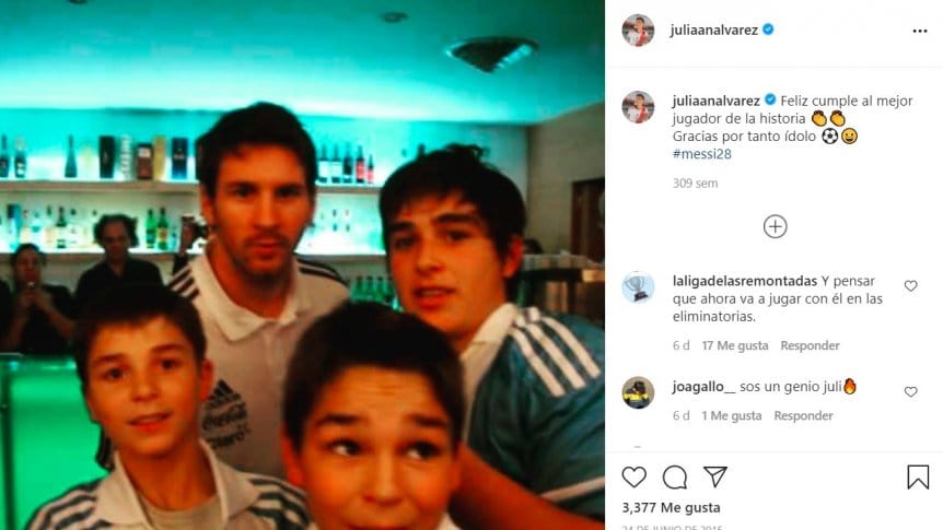 El posteo de Julián Álvarez por el cumpleaños de su ídolo Lionel Messi en 2015 (Instagram)