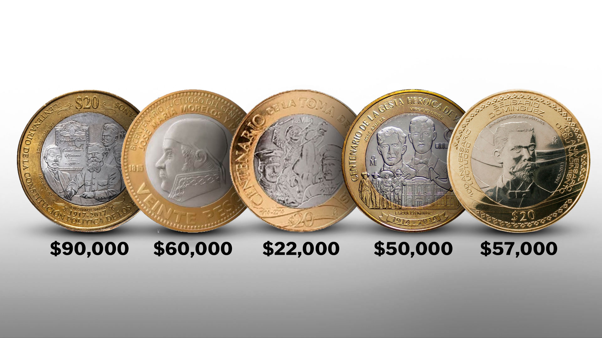 Quinteto de monedas conmemorativas se ofrecen entre los 50 mil y 90 mil pesos por internet