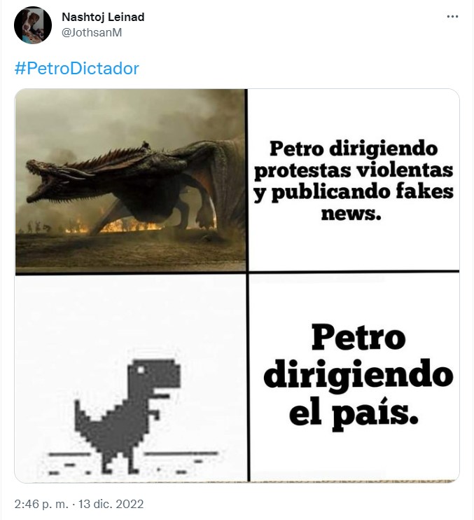 Mensajes en contra de Gustavo Petro con el hashtag #PetroDictador