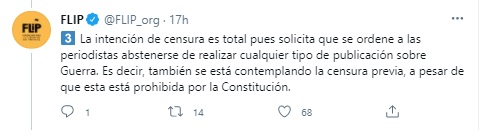 FLIP alerta sobre censura en contra de las periodistas Catalina Ruiz-Navarro y Matilde Londoño. Foto: Twitter FLIP.